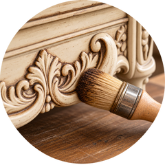 Wax brush working a carved ivory furniture detail