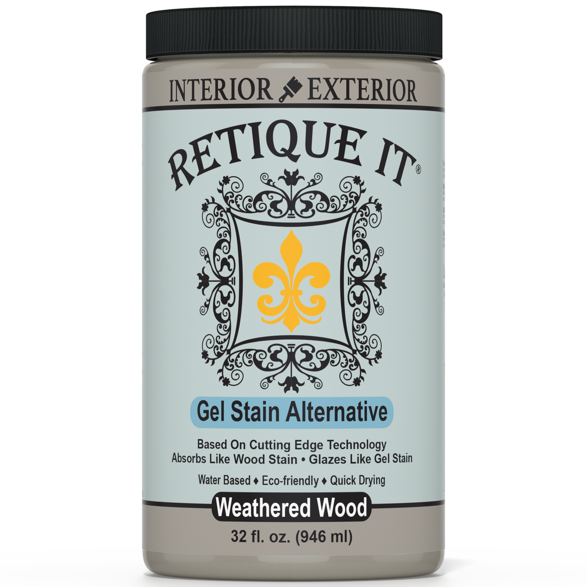 Retique It weathered wood gel stain applied to wood surface, showcasing a rustic, aged finish with textured appearance.