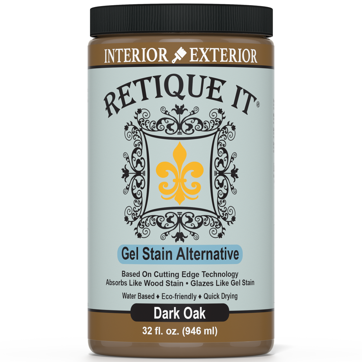 Retique It Gel Stain in Dark Oak showing a smooth, dark wood finish on a surface with a natural grain texture.