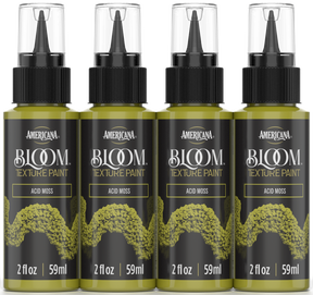 Retique It® Bloom Texture Paint 4-pack in Acid Moss, featuring textured paint bottles with vibrant moss green shades.