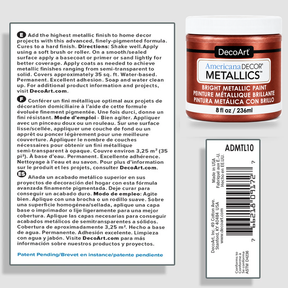 DecoArt Americana Decor Metallics Copper information sheet with product details and application instructions