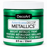 DecoArt Americana Decor Metallics Emerald paint bottle, showing the rich emerald metallic finish
