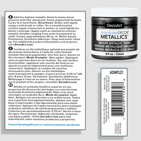 DecoArt Americana Decor Metallics Obsidian information sheet with product details and usage instructions