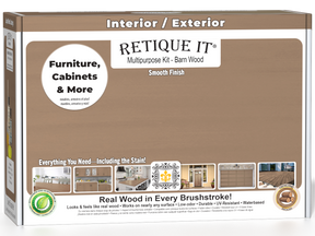 Retique It® Wood'n Finish Kit in Barn Wood for exterior top coat, smooth matte finish, includes application box and tools