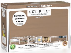 Retique It® Wood'n Finish Kit in Barn Wood with smooth matte top coat, designed for exterior wood projects.