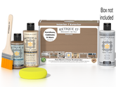 Retique It Wood'n Finish Kit in Barn Wood with smooth gloss exterior top coat and application tools.