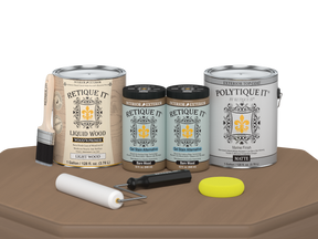 Retique It® Barn Wood Multi-purpose Smooth Finish Kit with four large exterior top coat bottles in matte finish for wood projects.
