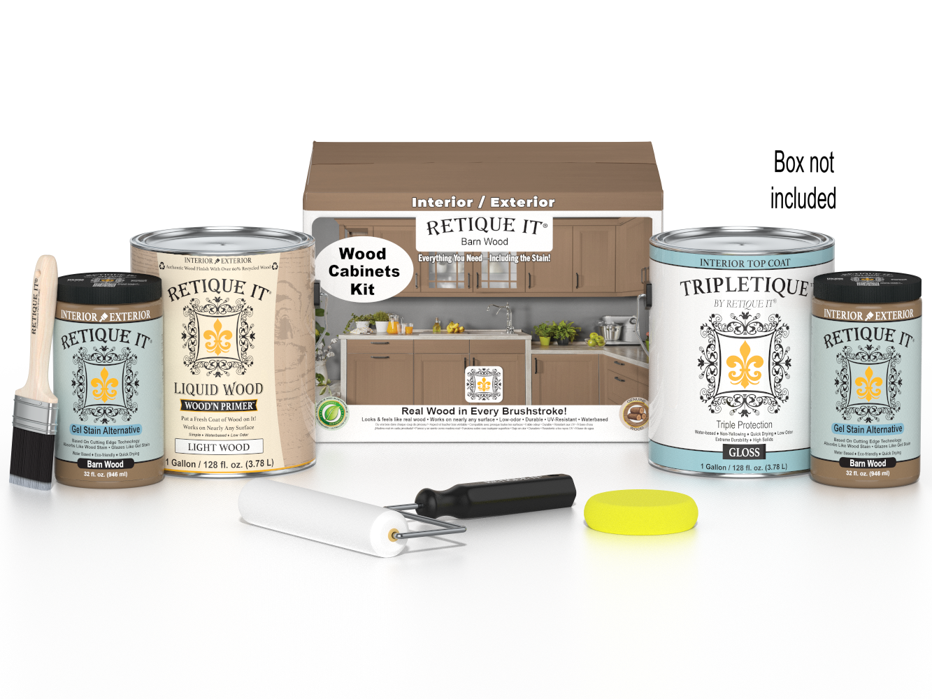Retique It® Wood'n Cabinet Kit with 48 smooth barn wood doors, stain finish, perfect for stylish kitchen or cabinet updates.