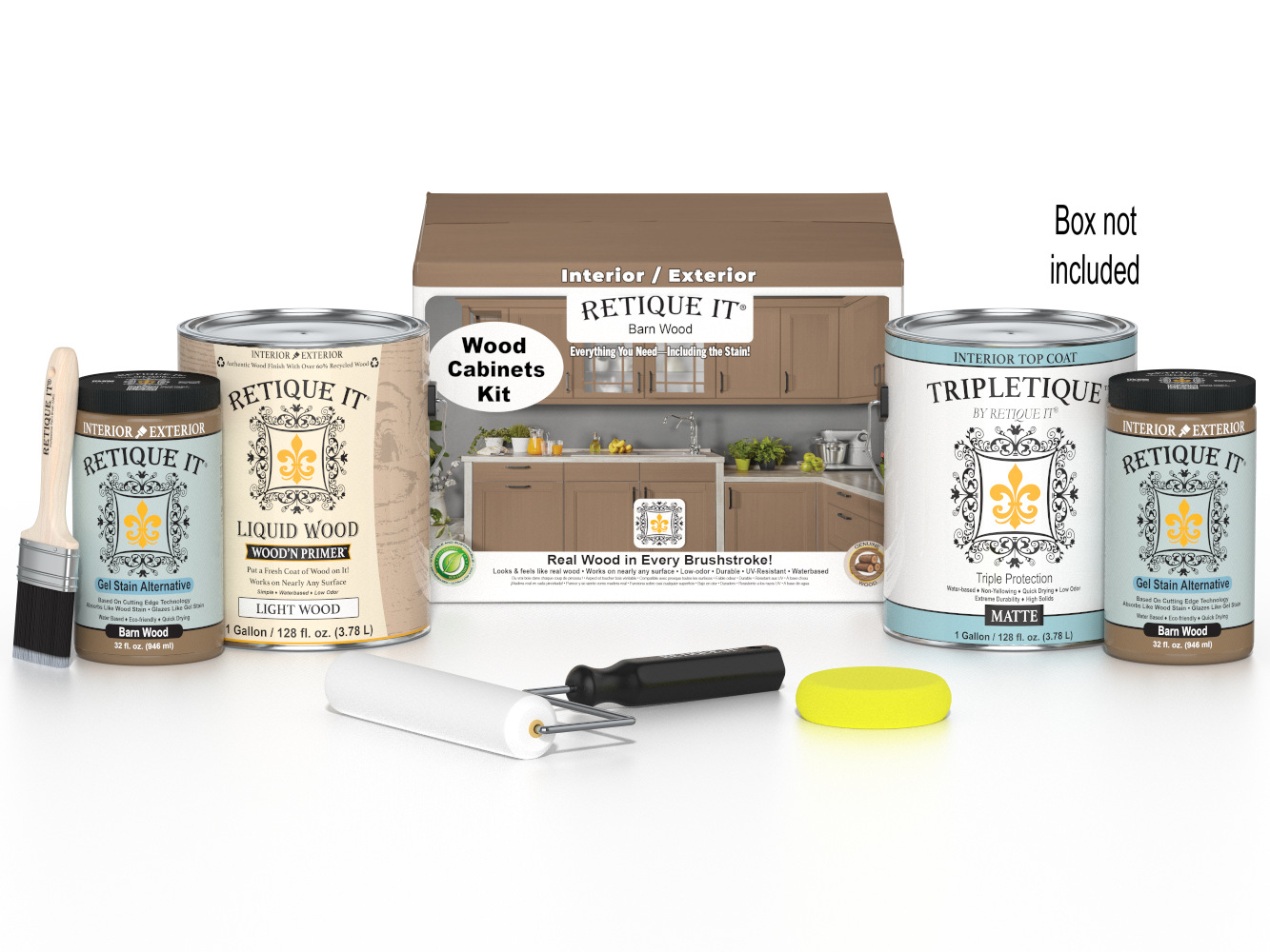 Retique It® Wood'n Cabinet Kit with 48 barn wood-style doors and smooth finish, ideal for staining and cabinet projects.