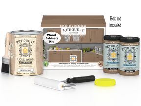 Retique It® Wood'n Cabinet Kit with 48 barn wood doors in a smooth stain finish, ideal for updating kitchen or cabinet interiors.