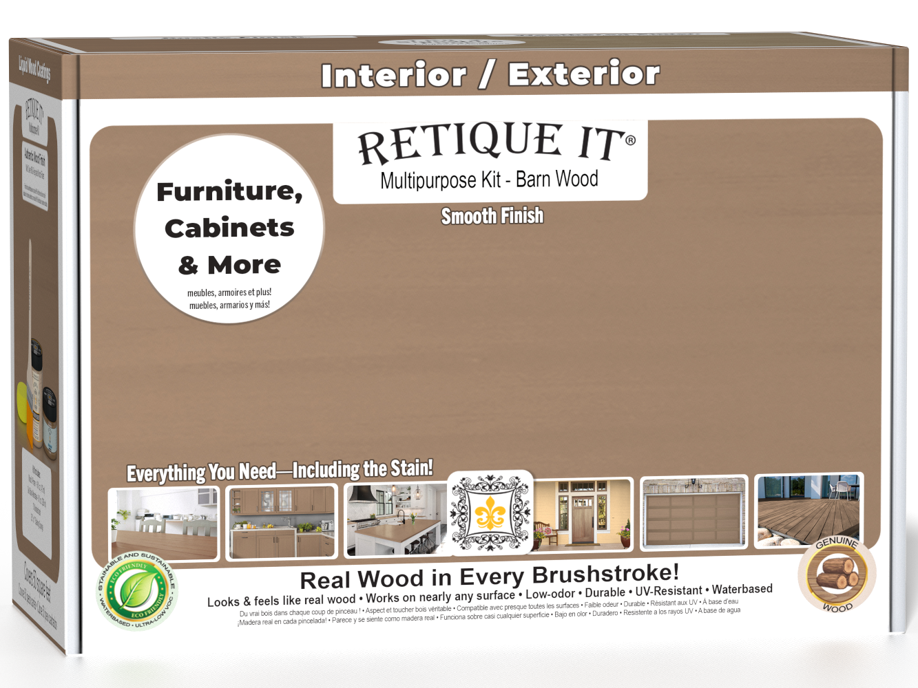 Retique It® Multi-purpose Smooth Finish Kit in Barn Wood, medium size, with wood finish products and tools in a box.
