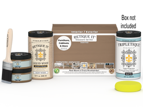Large Barn Wood Multi-purpose Smooth Finish Kit by Retique It®, includes top coat and application tools for interior wood projects.