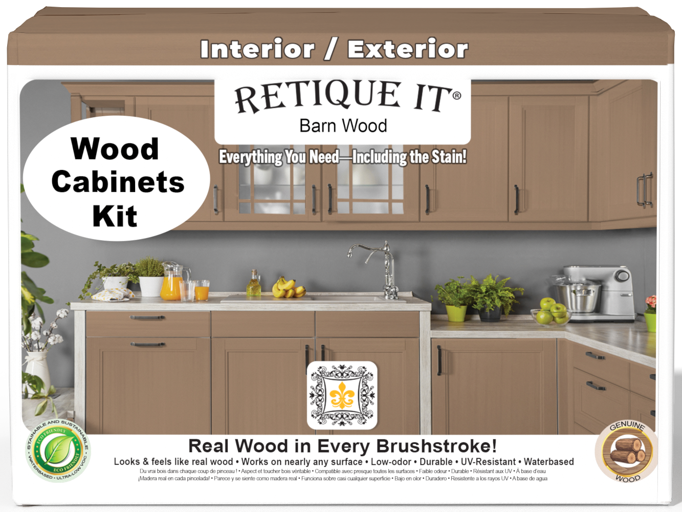 Retique It® Wood'n Cabinet Kit with 24 barn wood doors, smooth finish, ideal for stain application, front view of cabinet doors.