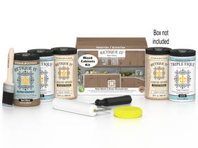 Retique It® Wood'n Cabinet Kit with 24 smooth barn wood stained cabinet doors, showcasing natural wood finish and grain details.