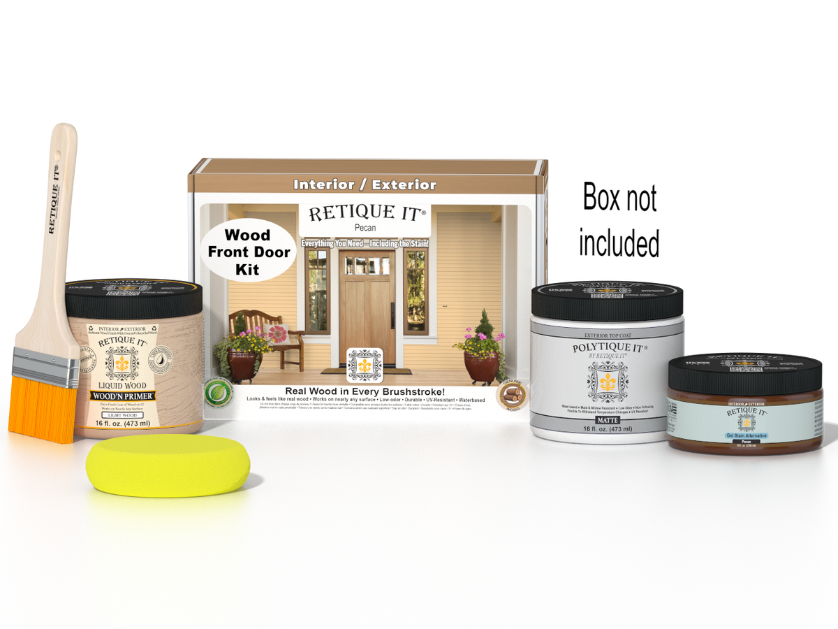 Wood'n Door Smooth Finish Kit - Pecan — Matte kit contents with door box