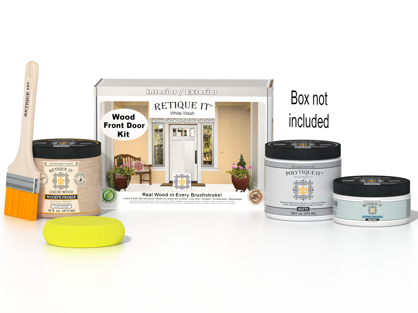 Wood'n Door Smooth Finish Kit - White Wash — Matte kit contents with door box