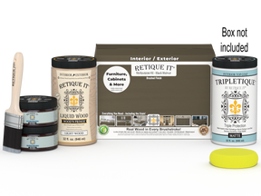 Large black walnut wood finish kit by Retique It® for interior top coats, includes smooth finish products in a sturdy box.