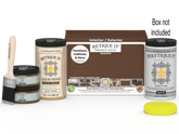 Large Dark Oak wood finish kit from Retique It® with exterior top coat and matte finish, including tools and products in the box.