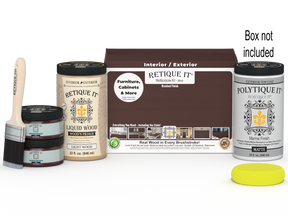 Large Java wood finish kit with exterior top coat, smooth matte finish, from Retique It® Wood'n Finish Kits, includes application box.