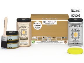 Retique It® Multi-purpose Large Smooth Finish Kit in Old Oak for exterior wood with matte top coat, includes brushes and finish tools.