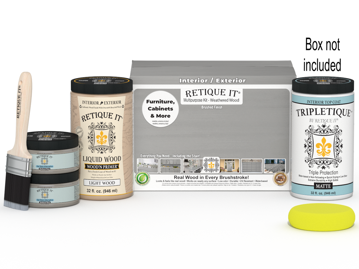 Large Weathered Wood Multi-purpose Smooth Finish Kit by Retique It® for interior top coat application in wood finishing.