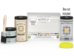 Large White Wash Multi-purpose Smooth Finish Kit for exterior wood, includes top coat and application tools, by Retique It®.