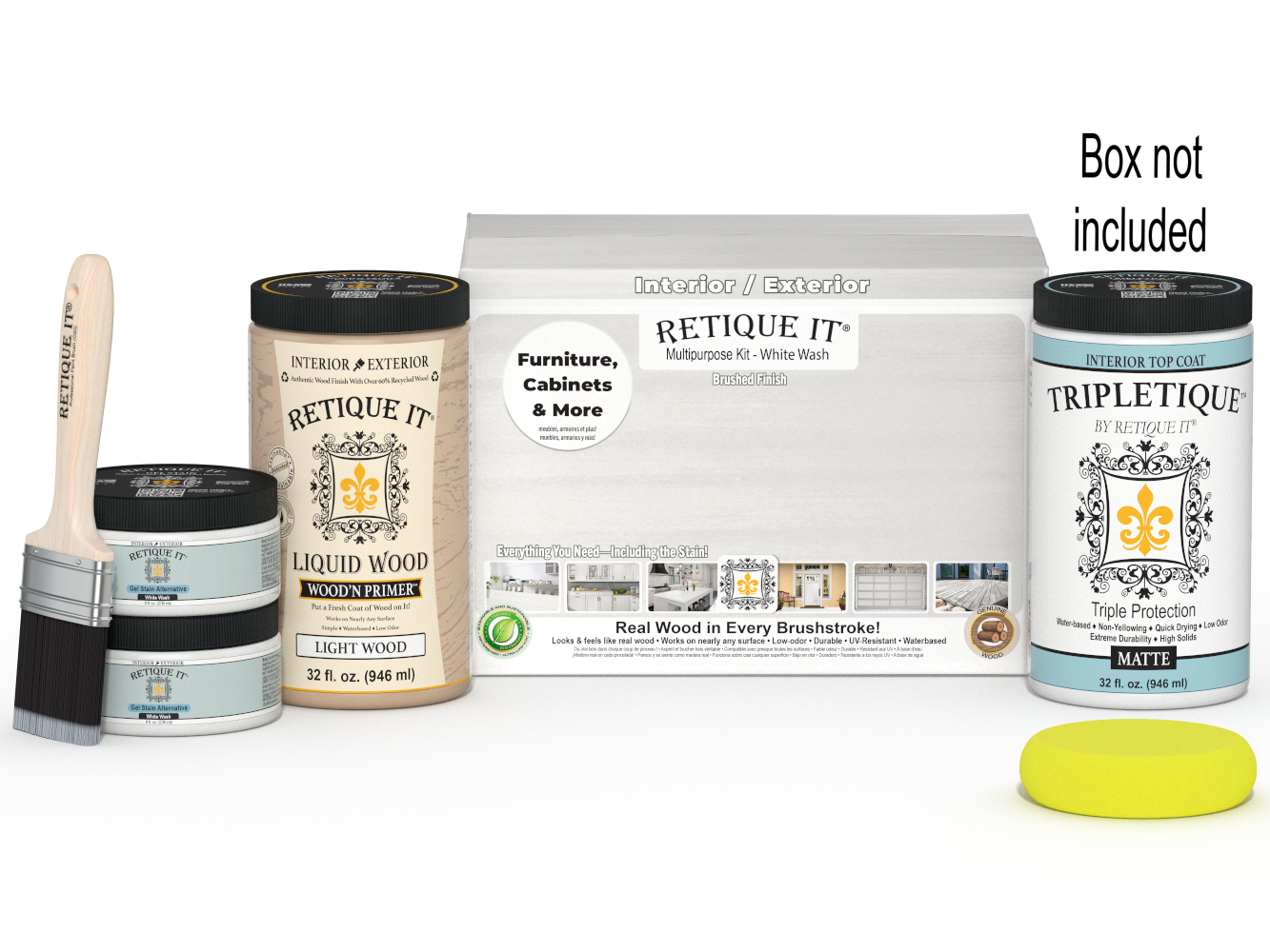Large white wash interior top coat from Retique It® Wood'n Finish Kits, smooth finish for multi-purpose wood surfaces.