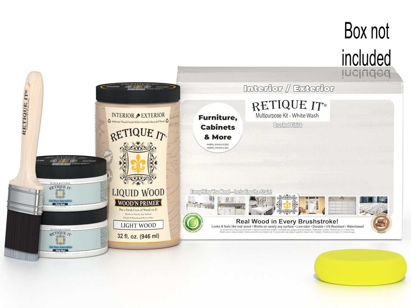 Large white wash wood finish kit by Retique It® featuring smooth application and multiple uses in a compact package.