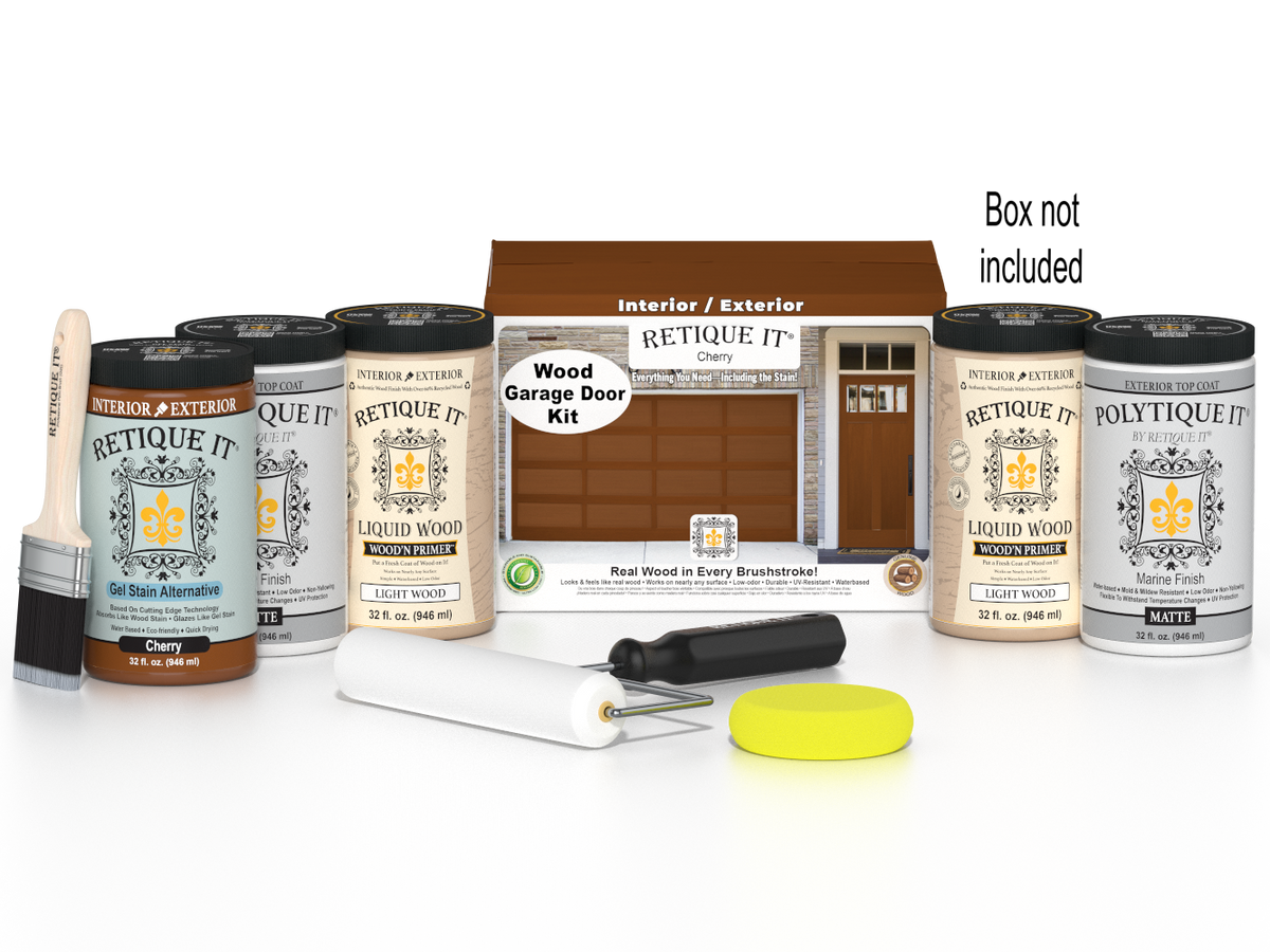 Wood'n Door Smooth Finish Kit (Front & Garage Door) - Cherry — Matte kit contents with door box