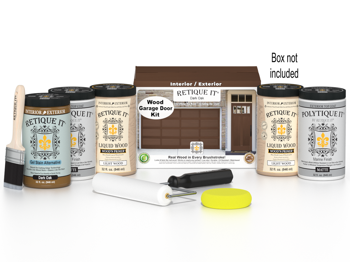 Wood'n Door Smooth Finish Kit (Front & Garage Door) - Dark Oak — Matte kit contents with door box