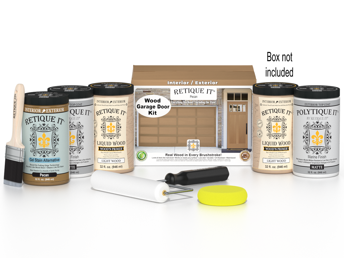 Wood'n Door Smooth Finish Kit (Front & Garage Door) - Pecan — Matte kit contents with door box