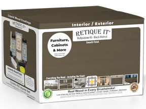 Retique It® Multi-purpose Smooth Finish Kit in Black Walnut for interior wood projects, includes four large top coat bottles.