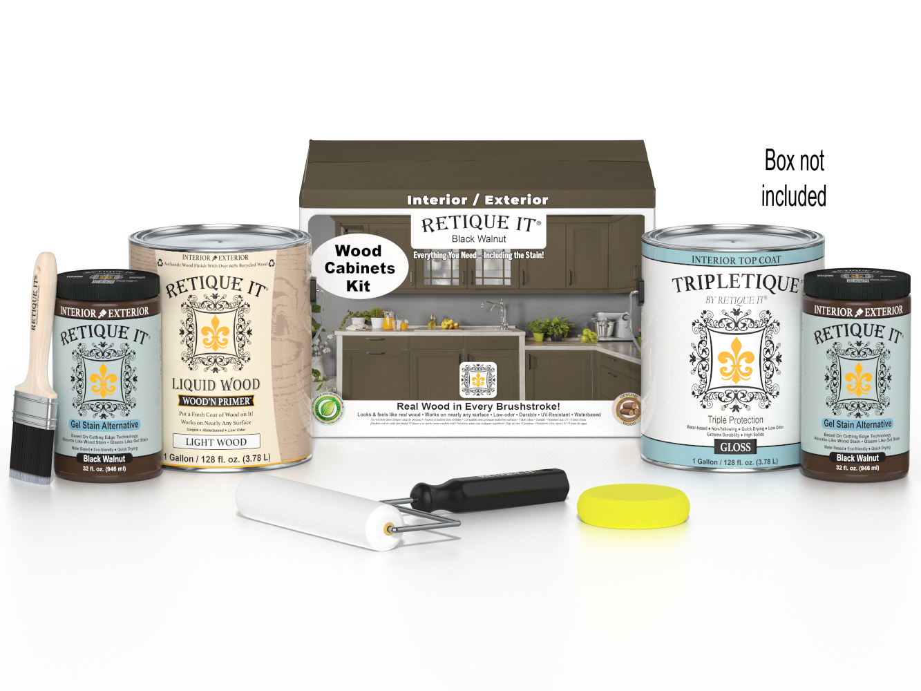 Retique It® Wood'n Cabinet Kit with 48 black walnut doors, smooth finish, stain for kitchen or furniture cabinetry.