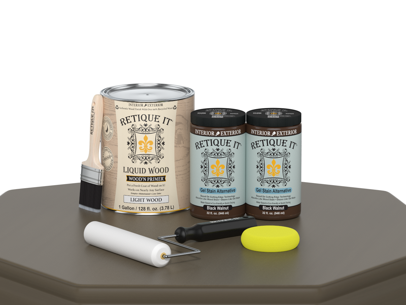 Retique It® Black Walnut Multi-purpose Smooth Finish Kit with four large wood finishing tools, ideal for furniture and woodworking projects.
