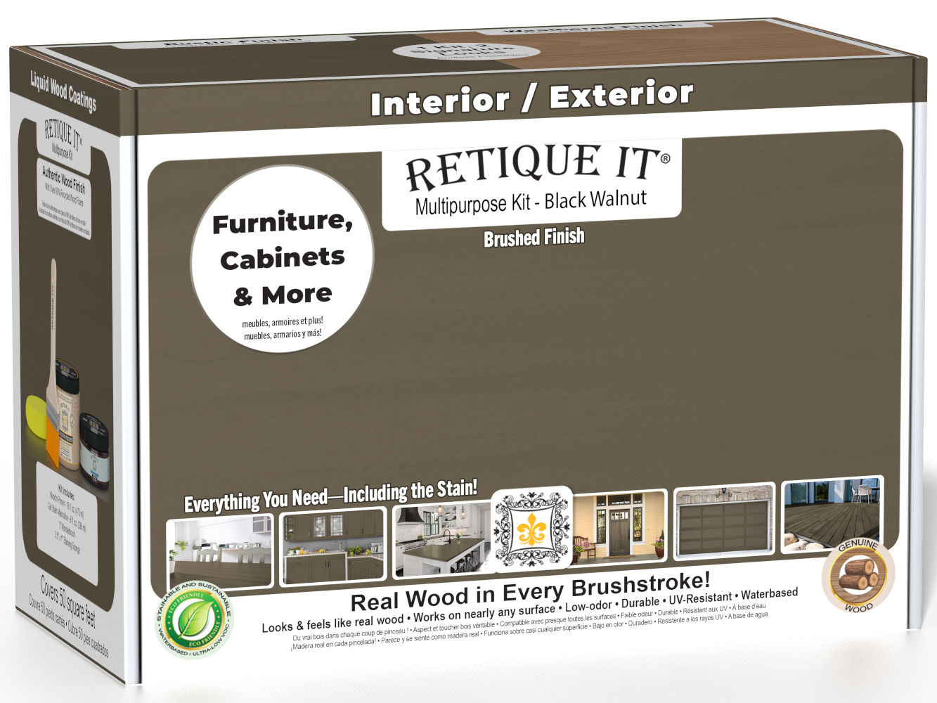 Retique It® Multi-purpose Smooth Finish Kit in Black Walnut with interior top coat in matte for wood furniture or surfaces.