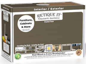 Retique It® wood finish kit in black walnut with exterior top coat, smooth matte finish, for multi-purpose wood projects.