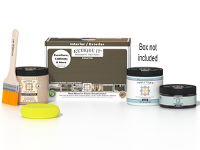 Retique It® Multi-purpose Smooth Finish Kit in Black Walnut for interior top coat with gloss, featuring wood finish and application tools.