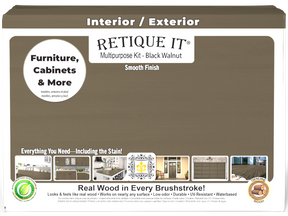 Retique It® Multi-purpose Smooth Finish Kit (Large) in Black Walnut for interior wood top coating, shown in box front image.