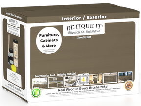 Large black walnut exterior top coat kit from Wood'n Finish Kits by Retique It®, featuring a smooth, matte finish for wood surfaces.