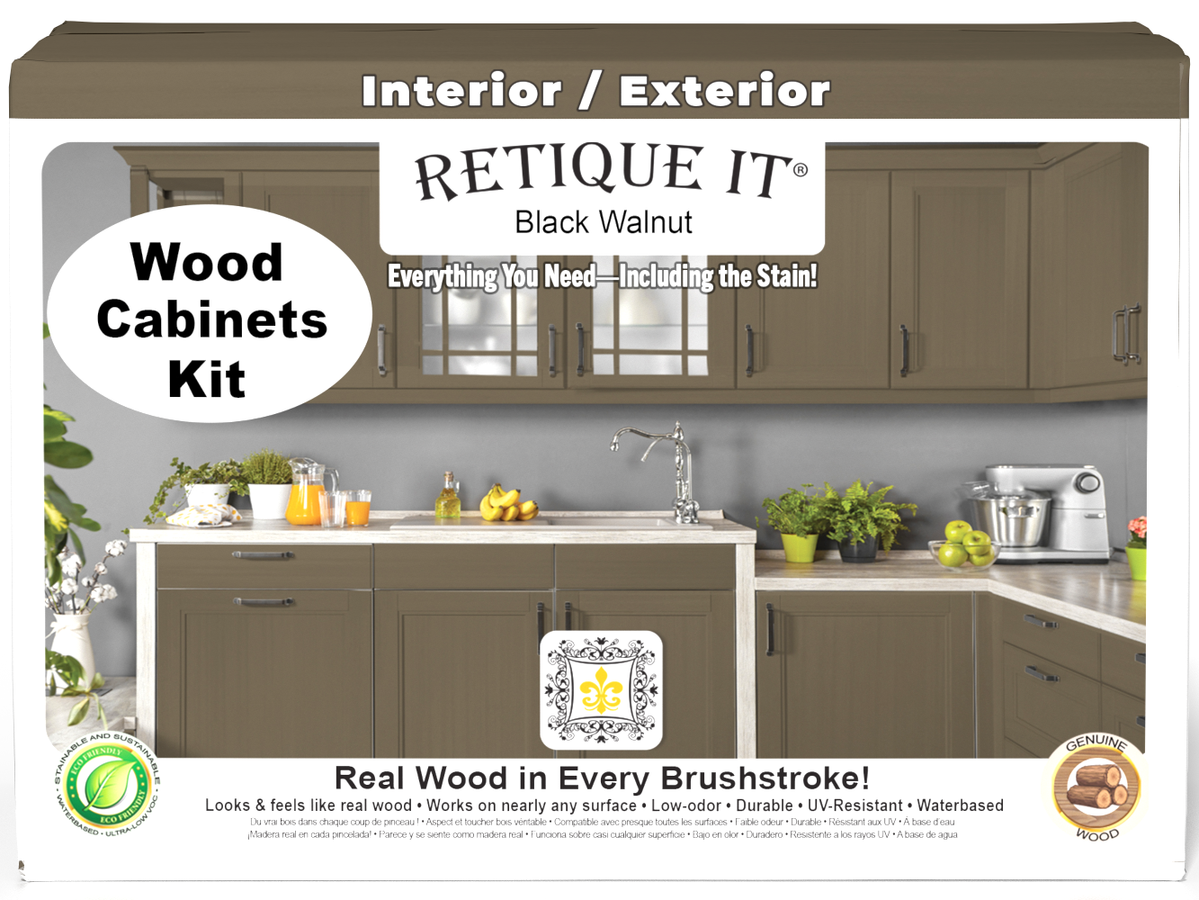 Black Walnut Wood'n Cabinet Kit with 12 smooth doors by Retique It®, featuring natural wood stain for kitchen or furniture.