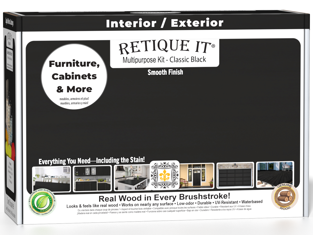 Retique It® Multi-purpose Smooth Finish Kit in Classic Black with interior top coat for wood furniture refinishing.