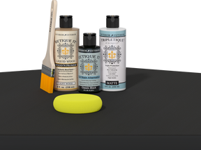 Retique It® Multi-purpose Smooth Finish Kit in Classic Black for interior wood surfaces, satin top coat applied to a table.