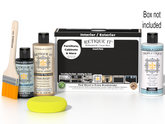 Retique It Multi-purpose Smooth Finish Kit in classic black for interior wood projects, includes satin top coat and application tools.