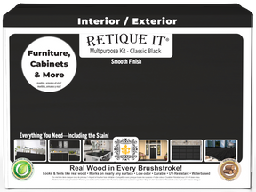 Retique It® Multi-purpose Smooth Finish Kit in classic black for interior wood surfaces, featuring a matte top coat in a large box.