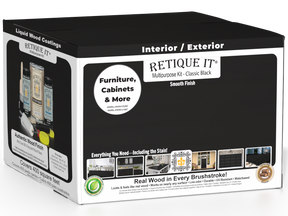 Retique It® Multi-purpose Smooth Finish Kit in classic black, featuring four large wood finish bottles in a sleek box.