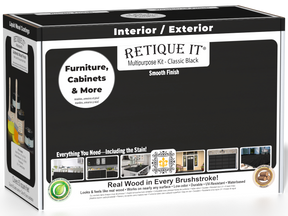 Retique It® Multi-purpose Smooth Finish Kit in Classic Black for wood finishing, includes tools and supplies in a sturdy box.