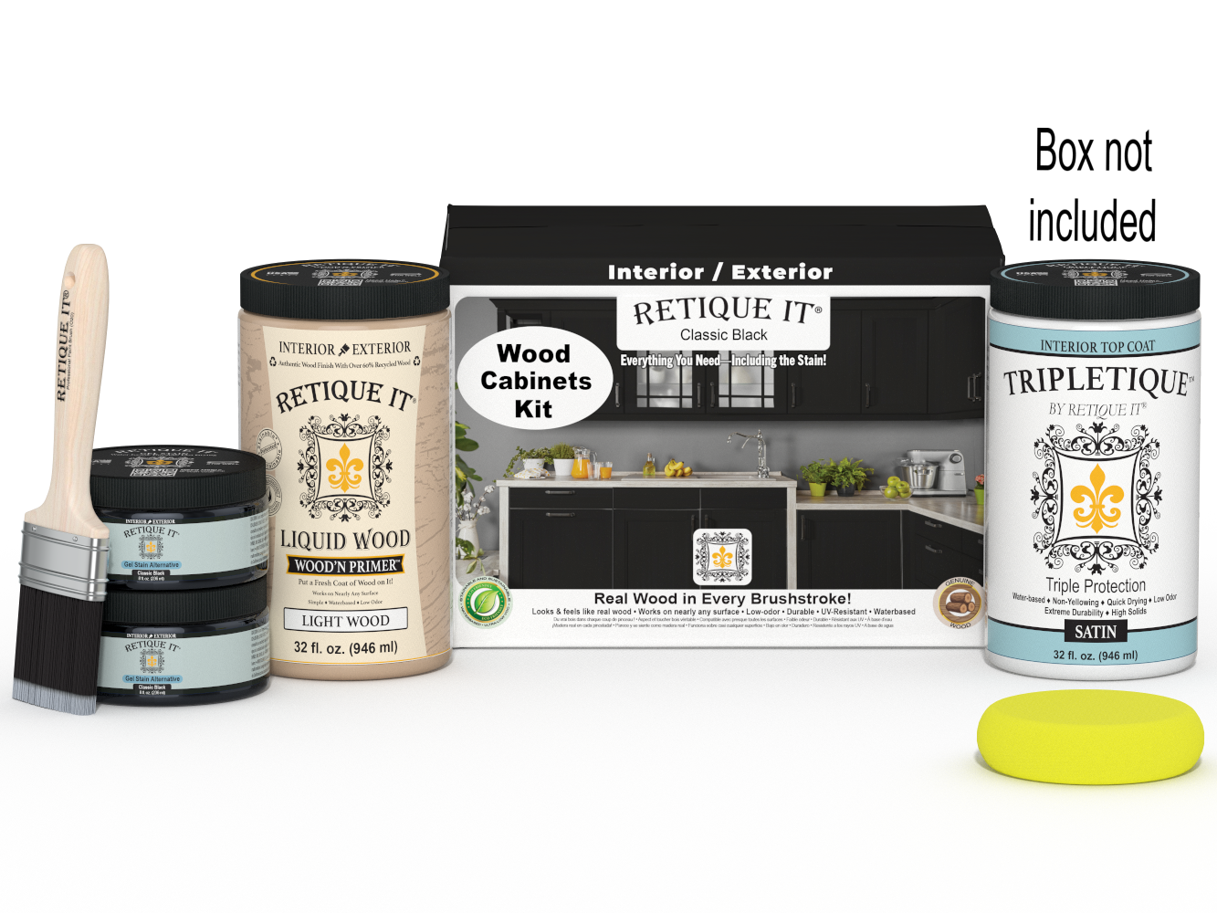 Retique It® Wood'n Cabinet Kit with 12 black stained, smooth cabinet doors for classic kitchen or bathroom cabinetry.