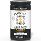 Retique It Liquid Wood Wood'n Stain in 32 oz Classic Black, showcasing the dark stain applied to wood surface.