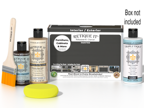 Retique It® Multi-purpose Smooth Finish Kit in charcoal for interior wood top coating, includes brushes and applicator tools.