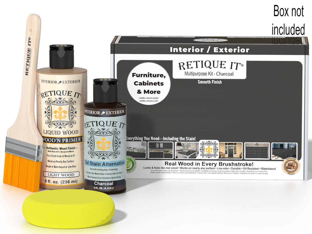 Retique It® Multi-purpose Smooth Finish Kit in charcoal, wood finish kit with brushes and finishing tools for wood projects.